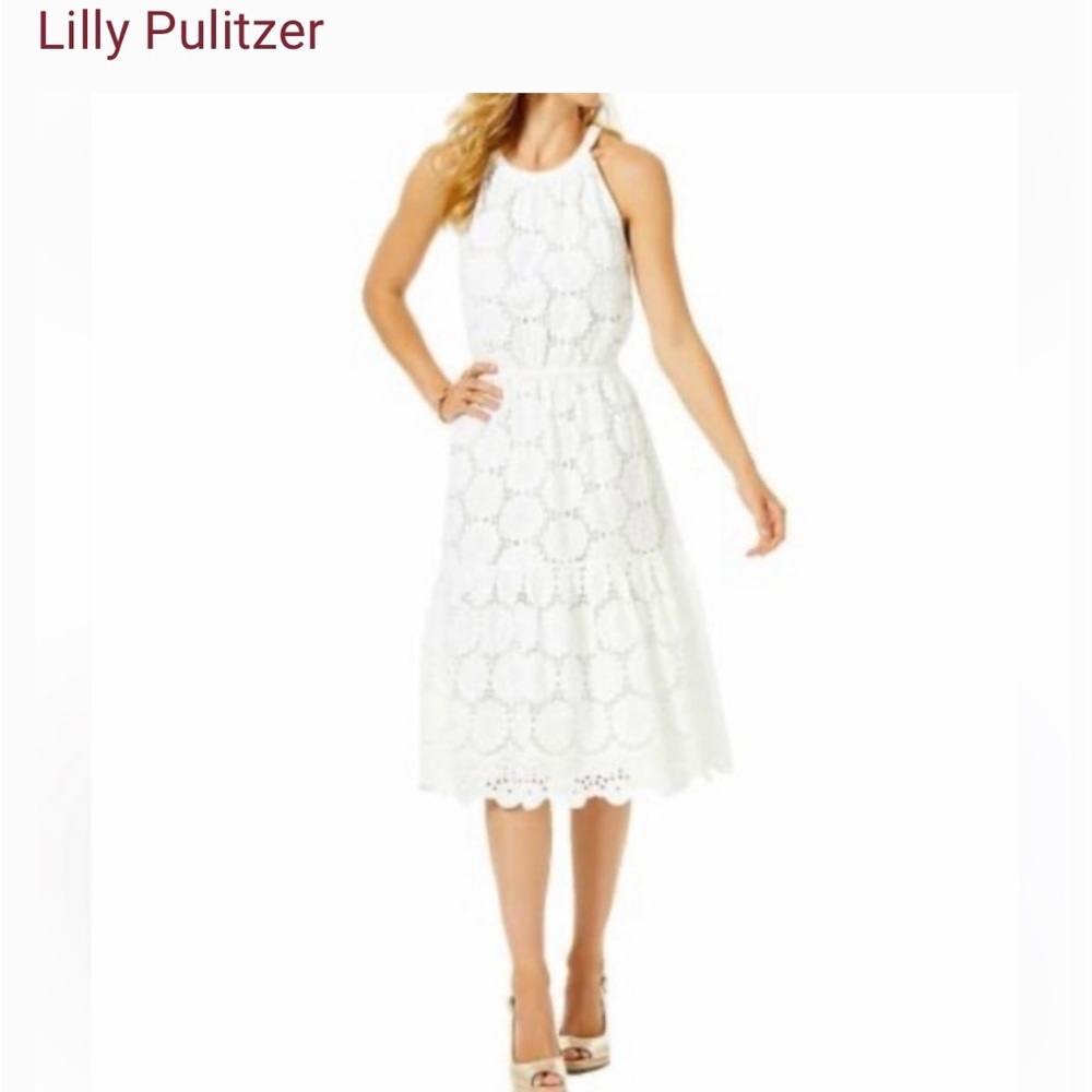 Lilly Pulitzer White Eyelet Midi Dress EUC SIZE XL